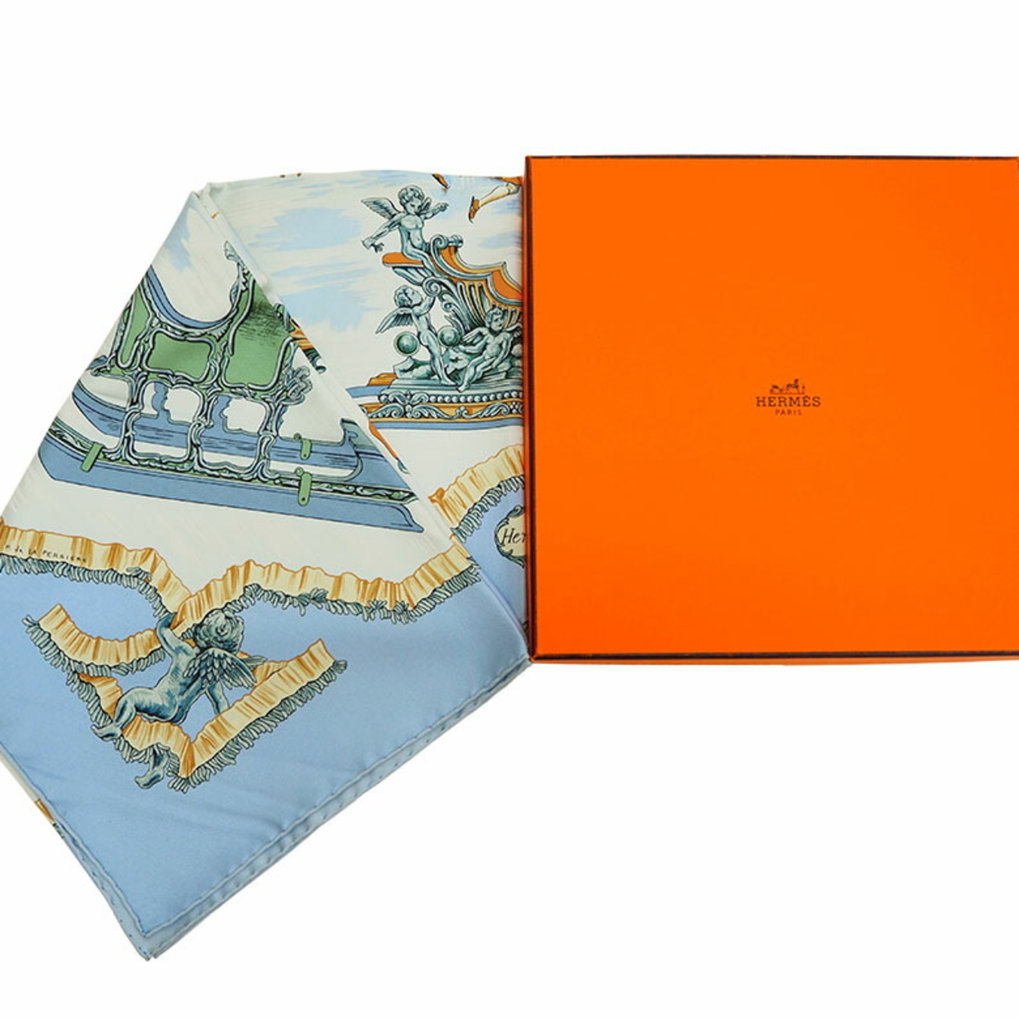 HERMES Hermes Carre 90 Traineaux et glifsades Sori and Skate Horse Light Blue Scarf Muffler