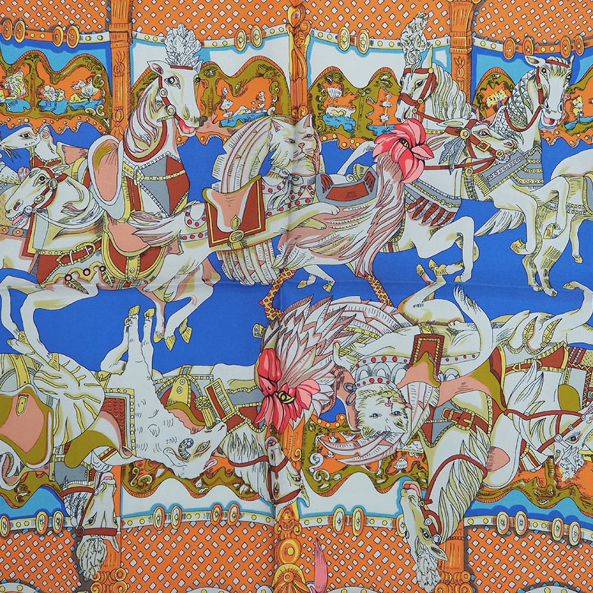 HERMES Hermes Carre 90 TOURNEZ MANEGE Merry-Go-Round Orange x Light Blue Scarf Muffler