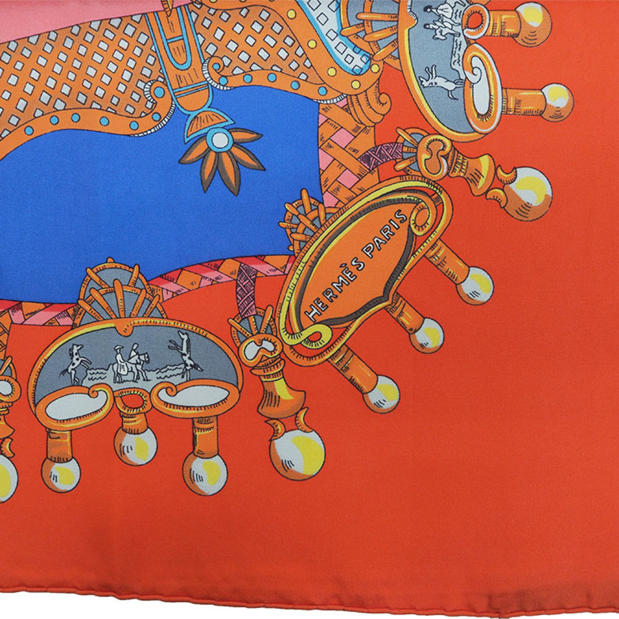 HERMES Hermes Carre 90 TOURNEZ MANEGE Merry-Go-Round Orange x Light Blue Scarf Muffler