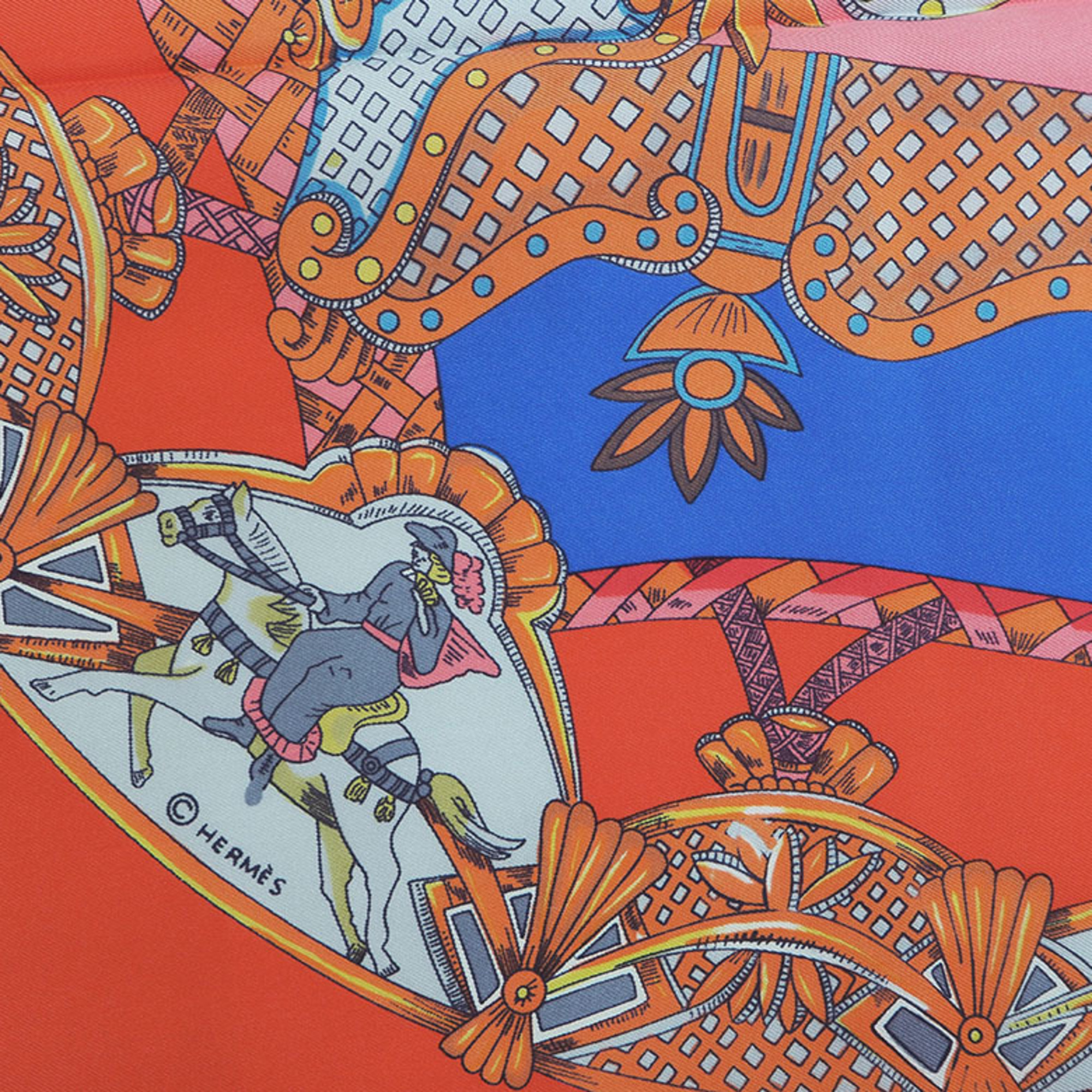 HERMES Hermes Carre 90 TOURNEZ MANEGE Merry-Go-Round Orange x Light Blue Scarf Muffler