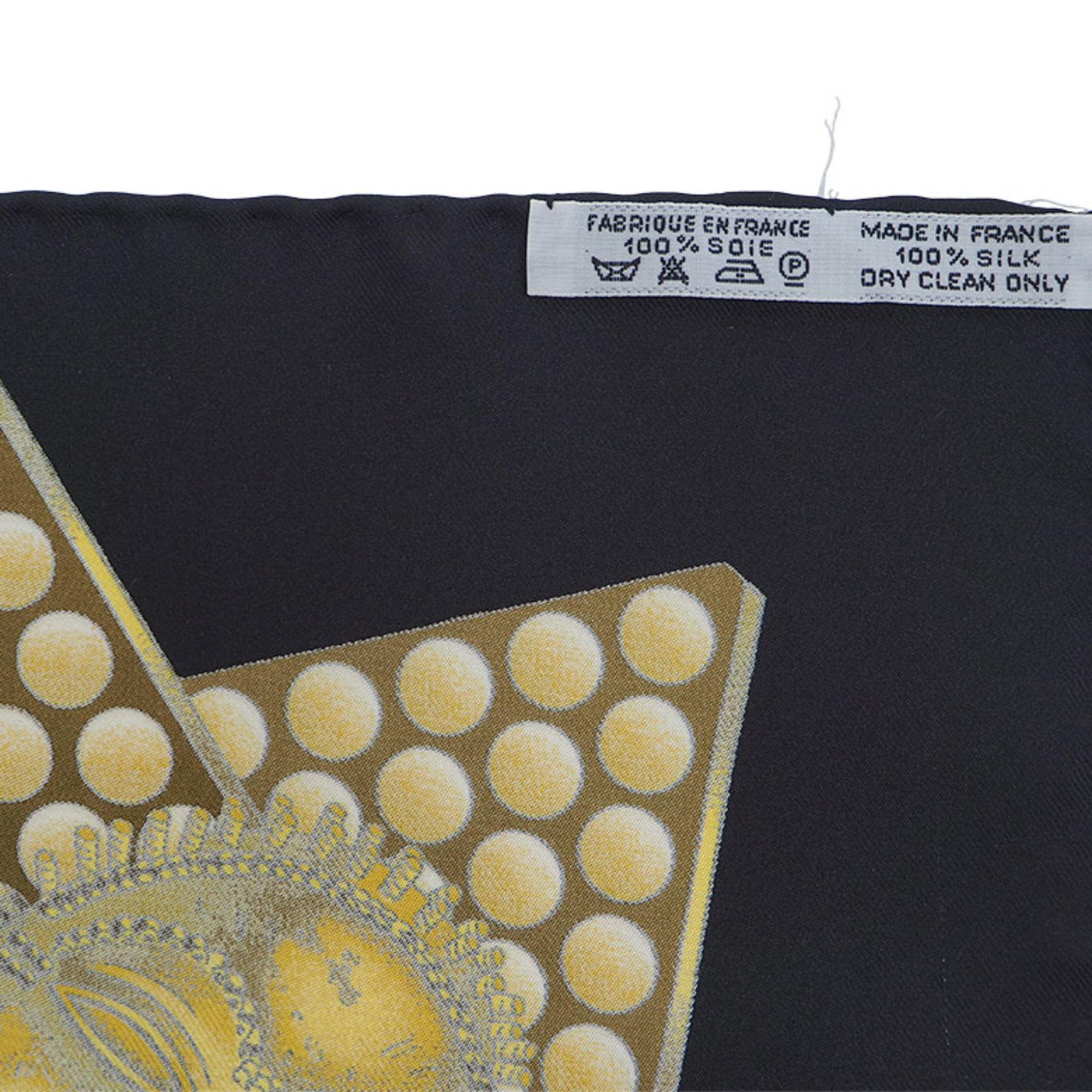 HERMES Hermes Carre 90 L'OR DES CHEFS Gold Black x Yellow Scarf Muffler
