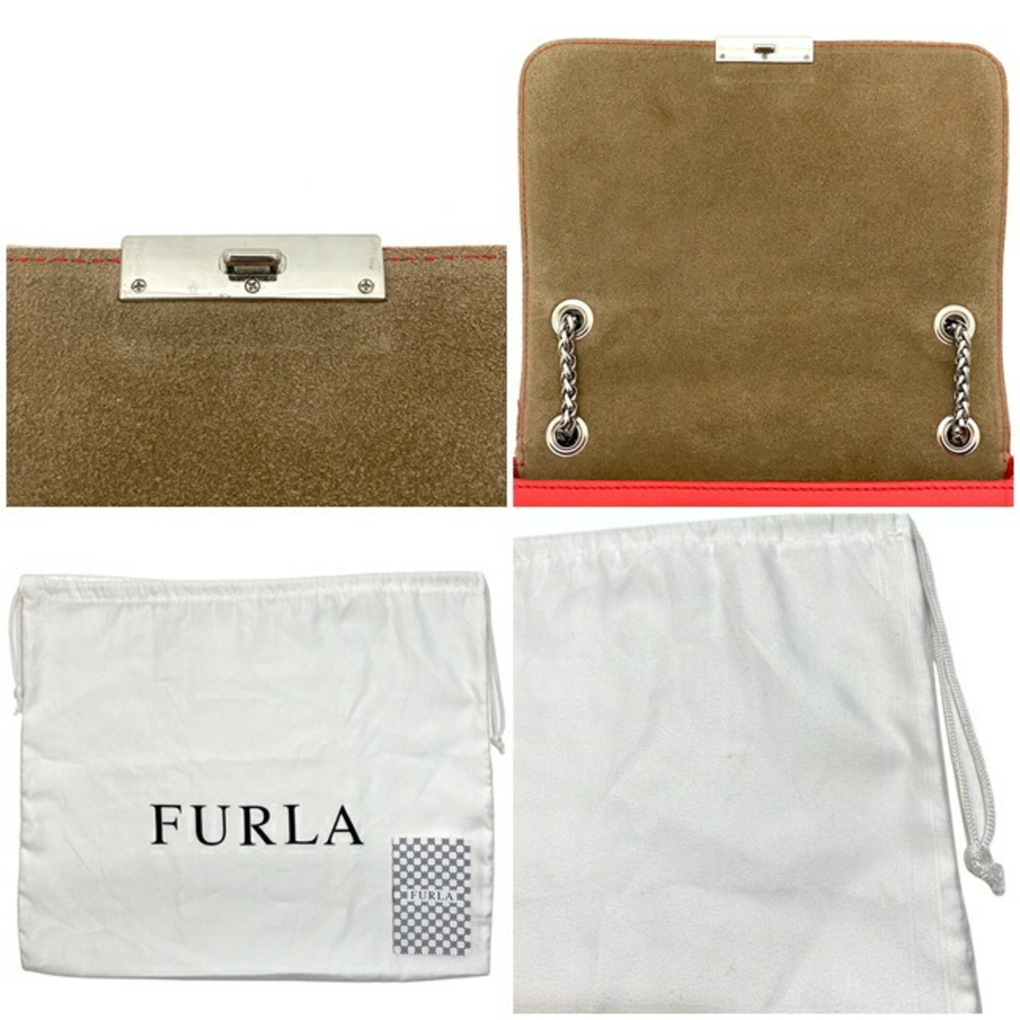 Furla Red Silver Leather FURLA Chain Flap Women's Soft