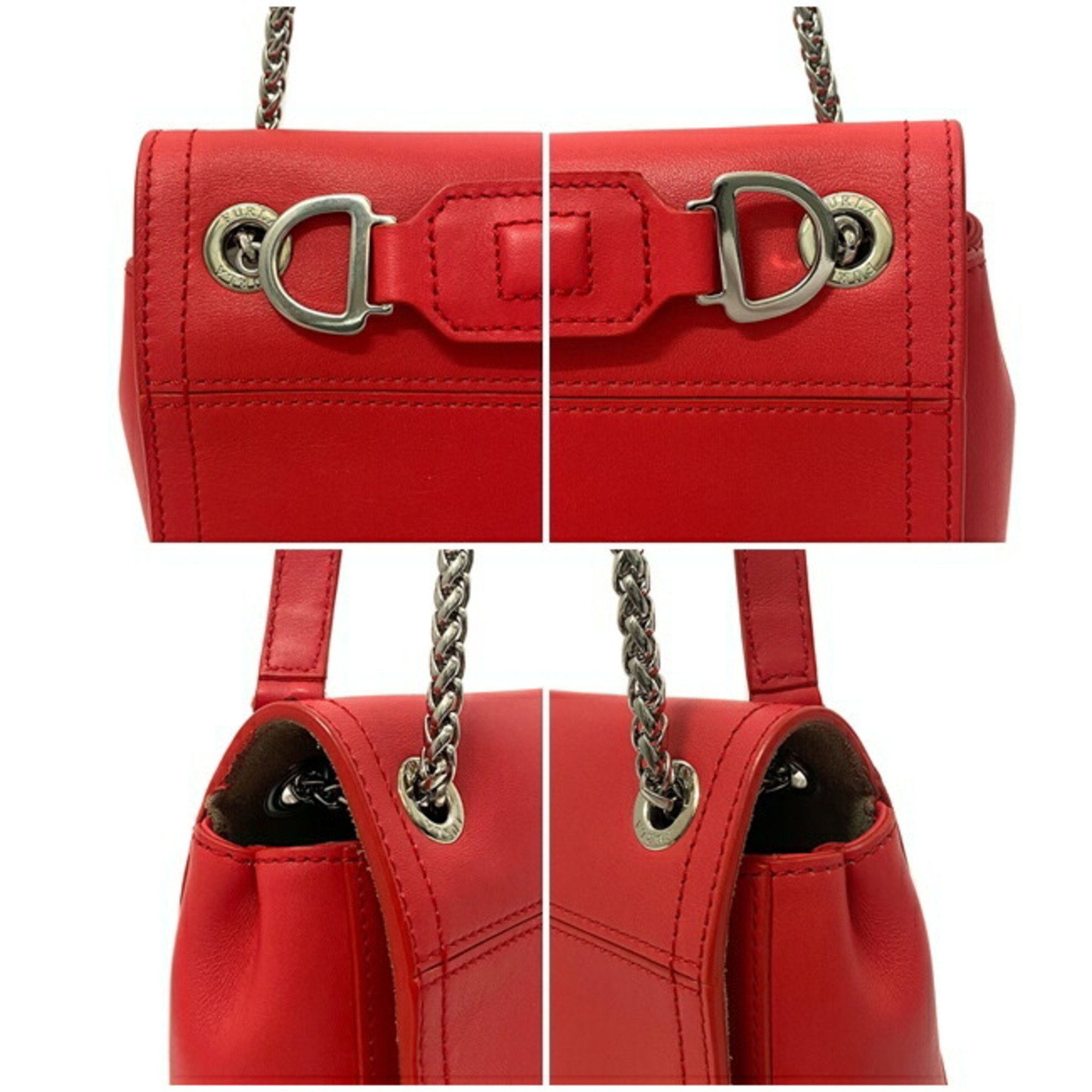 Furla Red Silver Leather FURLA Chain Flap Women's Soft