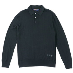Louis Vuitton Monogram Print Knit Polo Shirt Men's Black Long Sleeve