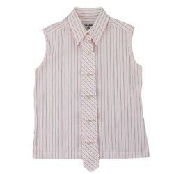Chanel 92P Striped Sleeveless Blouse Women's White Pink 34 Shirt Ribbon Coco Mark VINTAGE