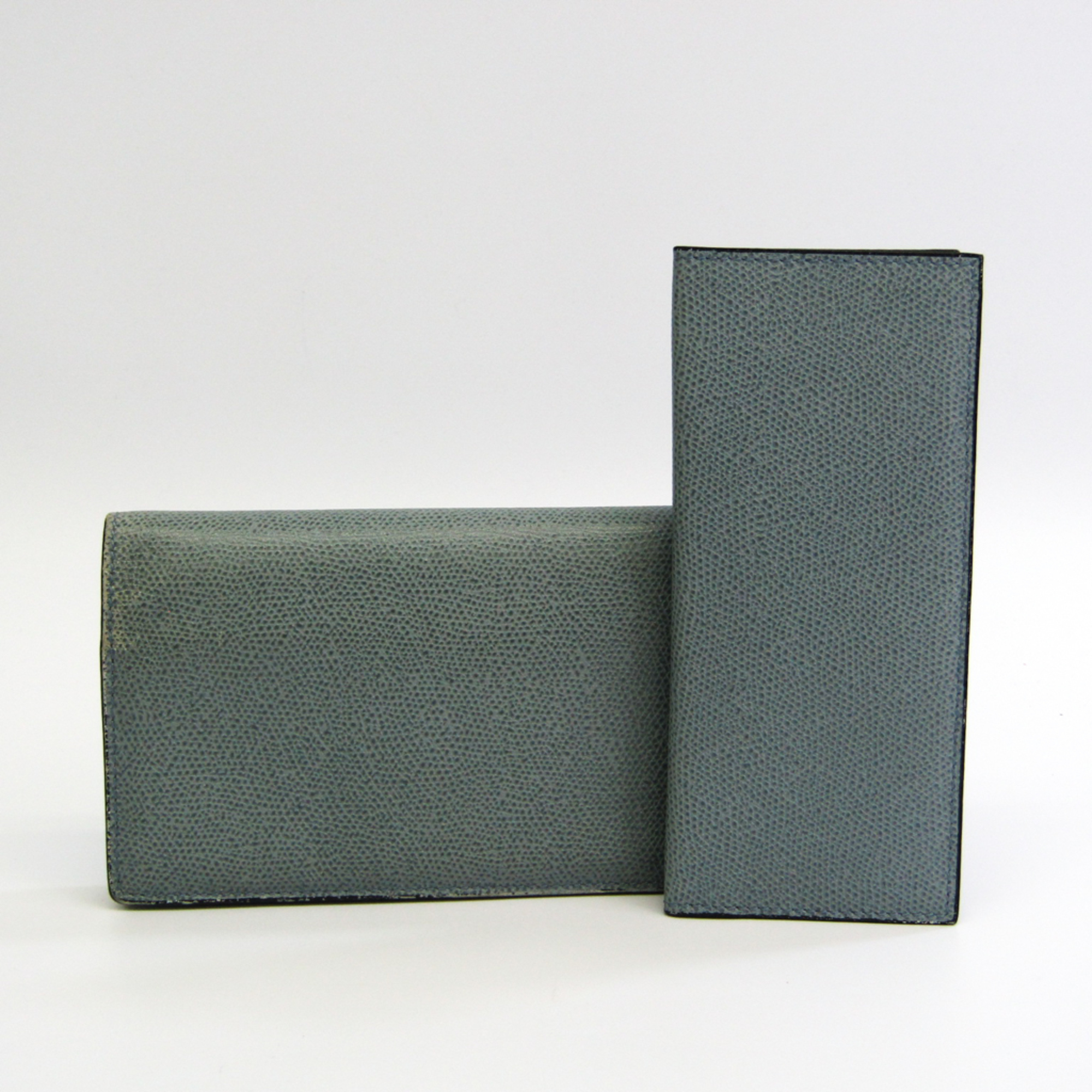 Valextra Women's  Calfskin Long Wallet (bi-fold) Light Blue Gray