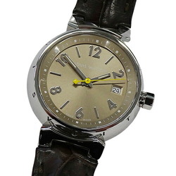 Louis Vuitton LOUIS VUITTON Wrist Watch Ladies Tambour Date Quartz Stainless SS Leather Q1212 Polished