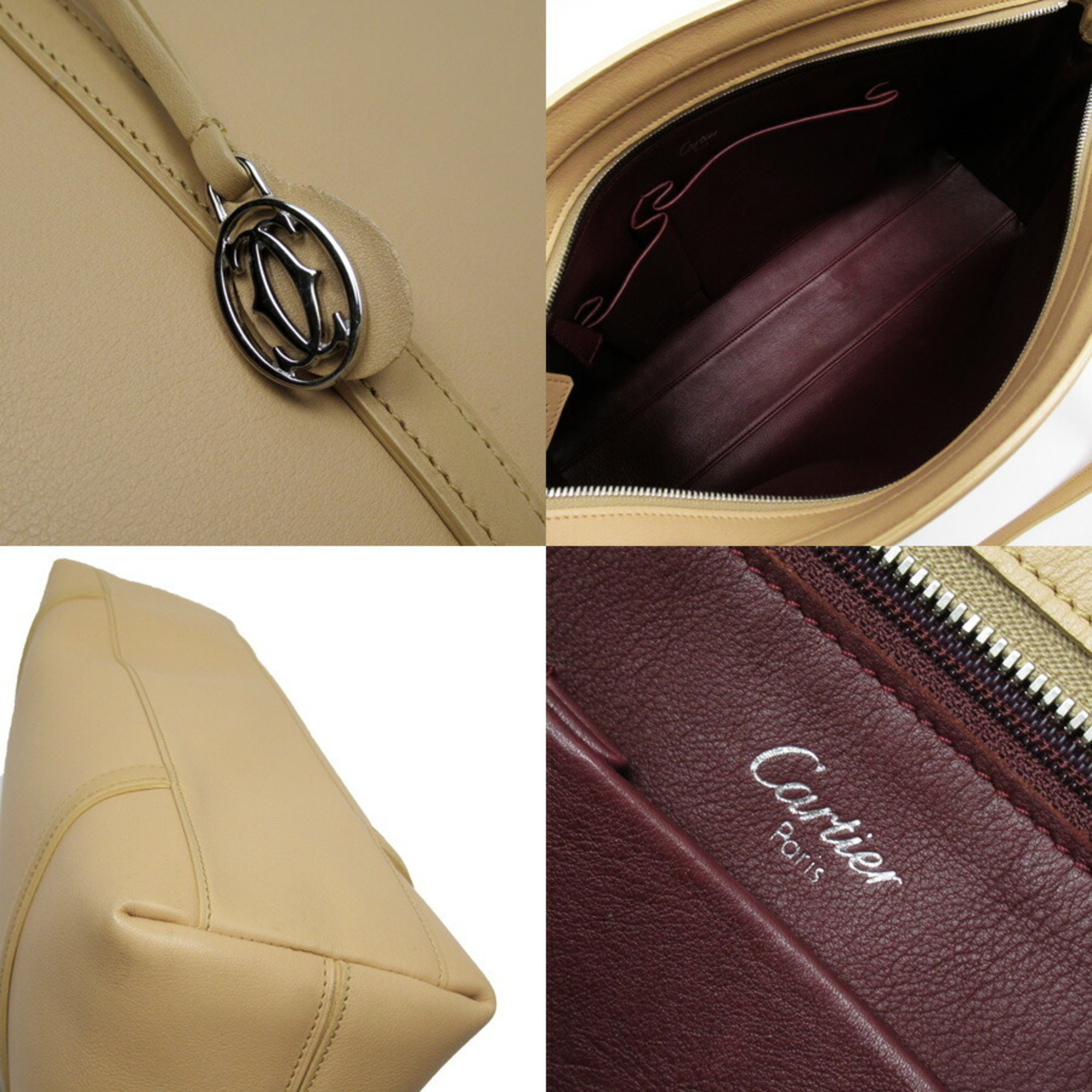 Cartier Shoulder Bag Beige Leather