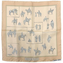 Hermes Scarf Muffler Petit Carre Beige VOYAGE NIGER Silk HERMES 40 Horse Pattern Voyage Handkerchief Mini Size Ladies