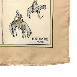 Hermes Scarf Muffler Petit Carre Beige VOYAGE NIGER Silk HERMES 40 Horse Pattern Voyage Handkerchief Mini Size Ladies