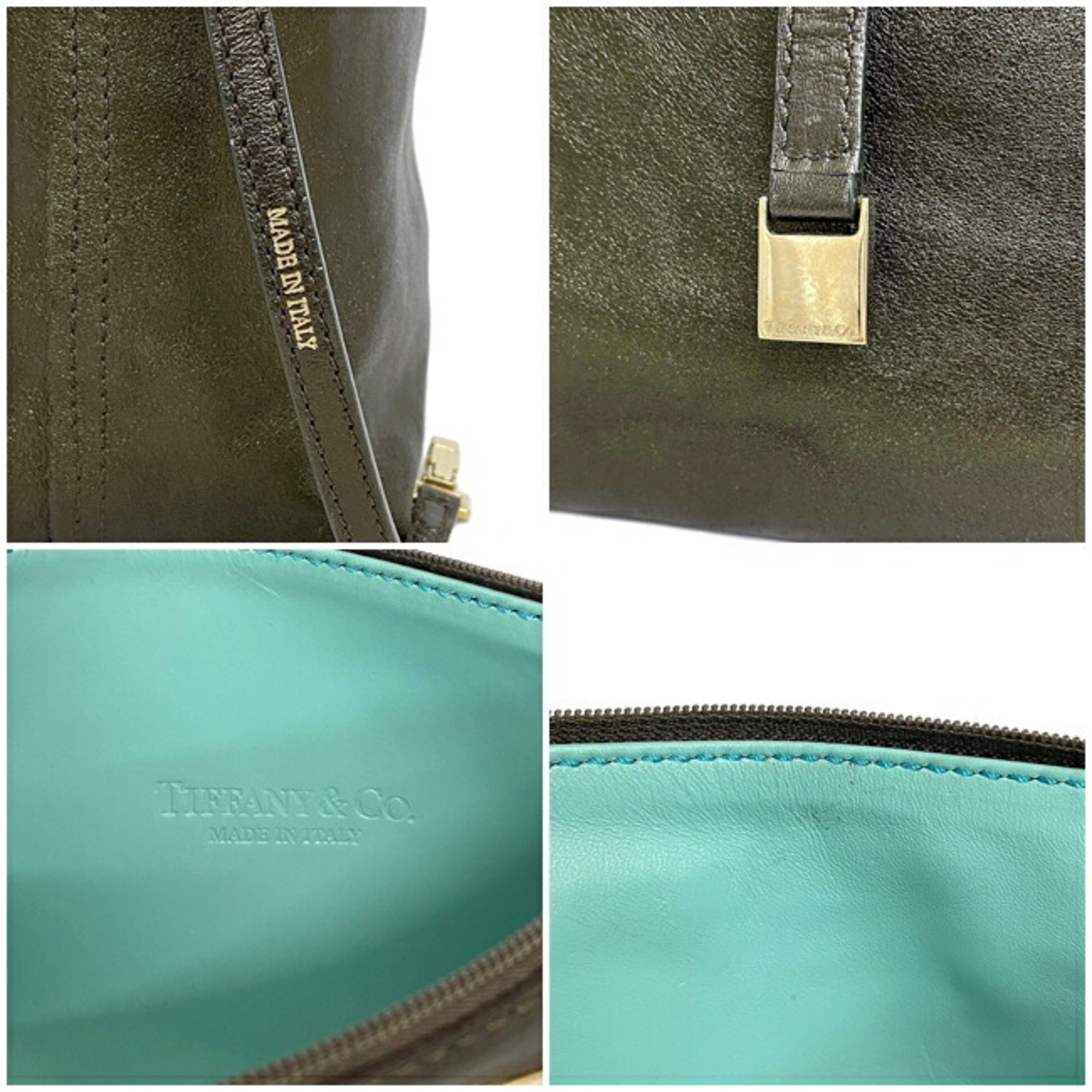 Tiffany Tote Bag Brown Metallic Gold Leather Suede TIFFANY & Co. Handbag Reversible Dot Ladies