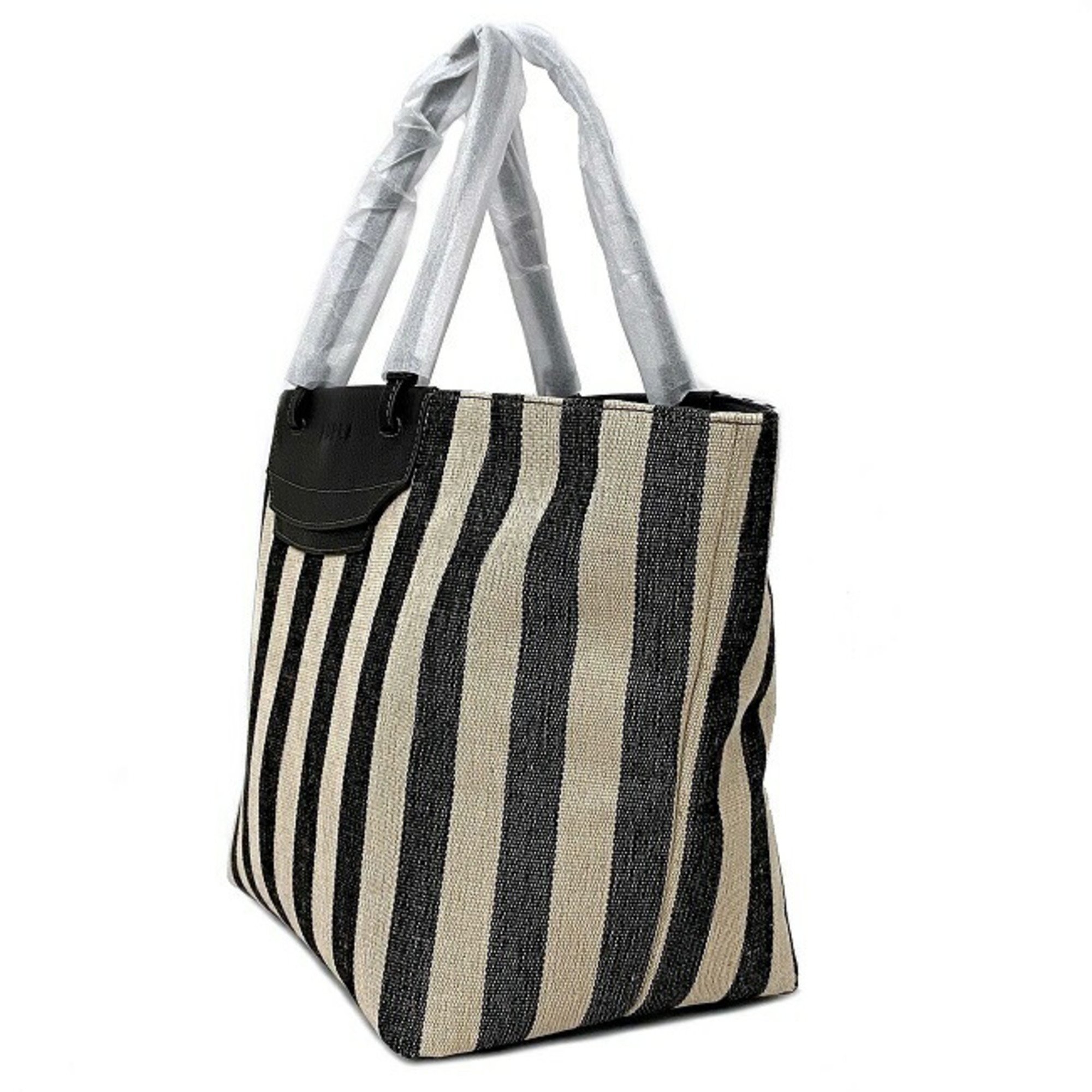 Furla Tote Bag Beige Black XB00510 BX0635 Canvas Leather FURLA Striped Laundry Large Ladies Natural