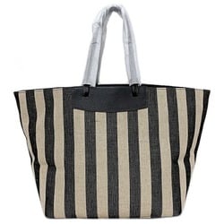 Furla Tote Bag Beige Black XB00510 BX0635 Canvas Leather FURLA Striped Laundry Large Ladies Natural