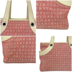 Bulgari Tote Bag Pink White Mania Handbag Canvas Leather BVLGARI Ladies
