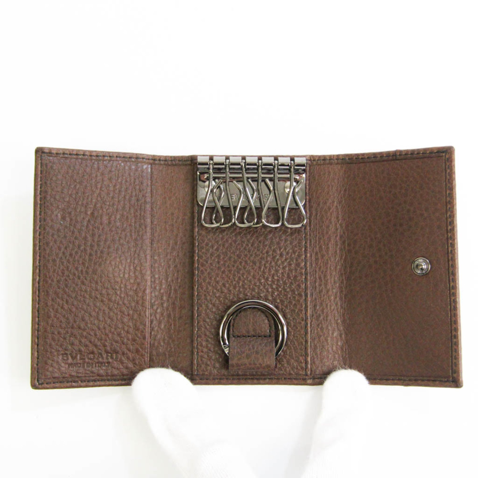 Bvlgari GRAIN BRW 34668 Unisex Leather Key Case Brown