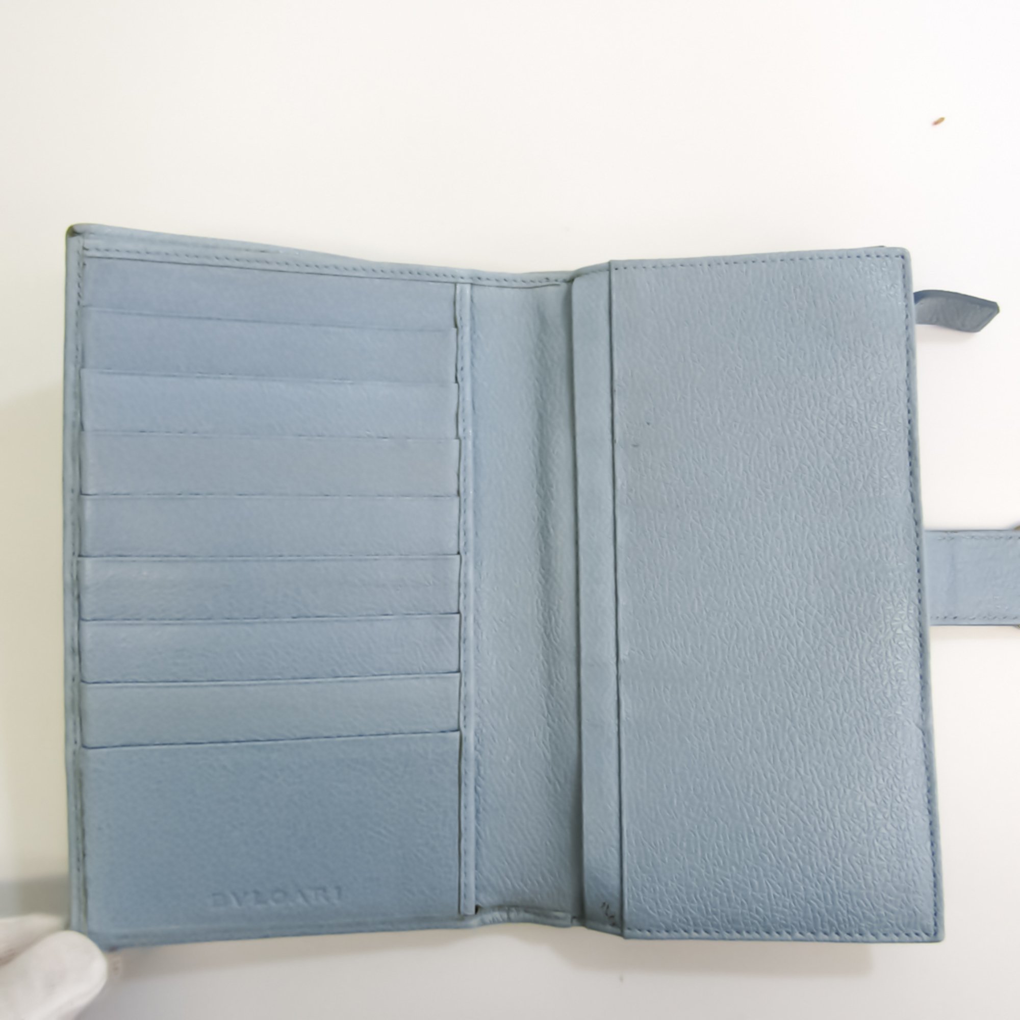 Bvlgari Corole AB EBEA Unisex Leather Long Wallet (bi-fold) Light Blue