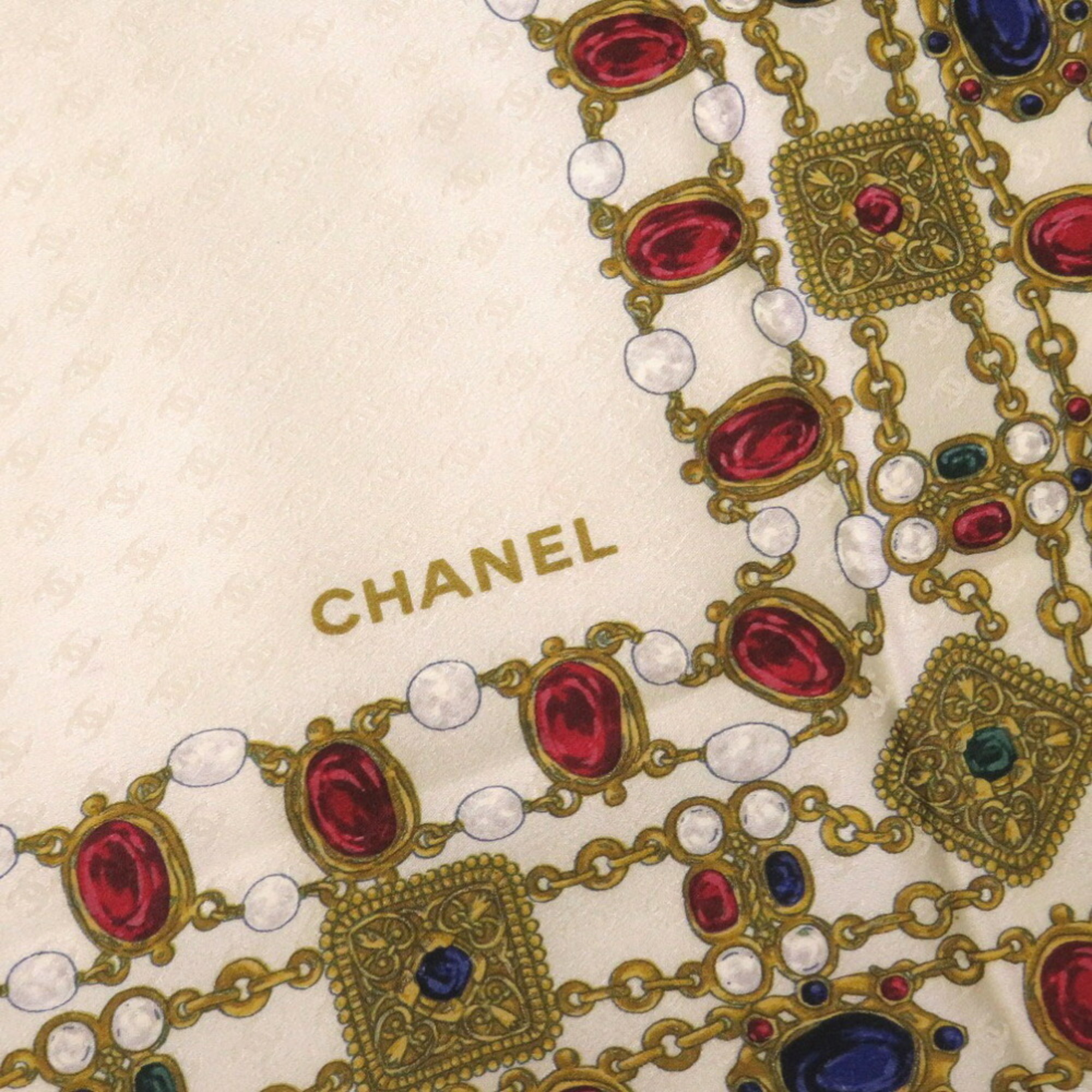 Chanel Stone Motif Silk Beige Scarf