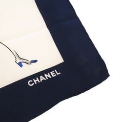 Chanel Coco Silk Beige Navy Scarf