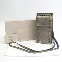 Jimmy Choo Women's Leather Studded Pochette Metallic Gray
