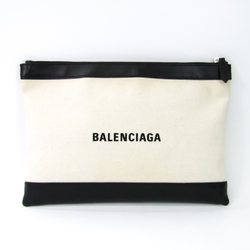 Balenciaga 373834 Unisex Canvas,Leather Clutch Bag Black,Cream