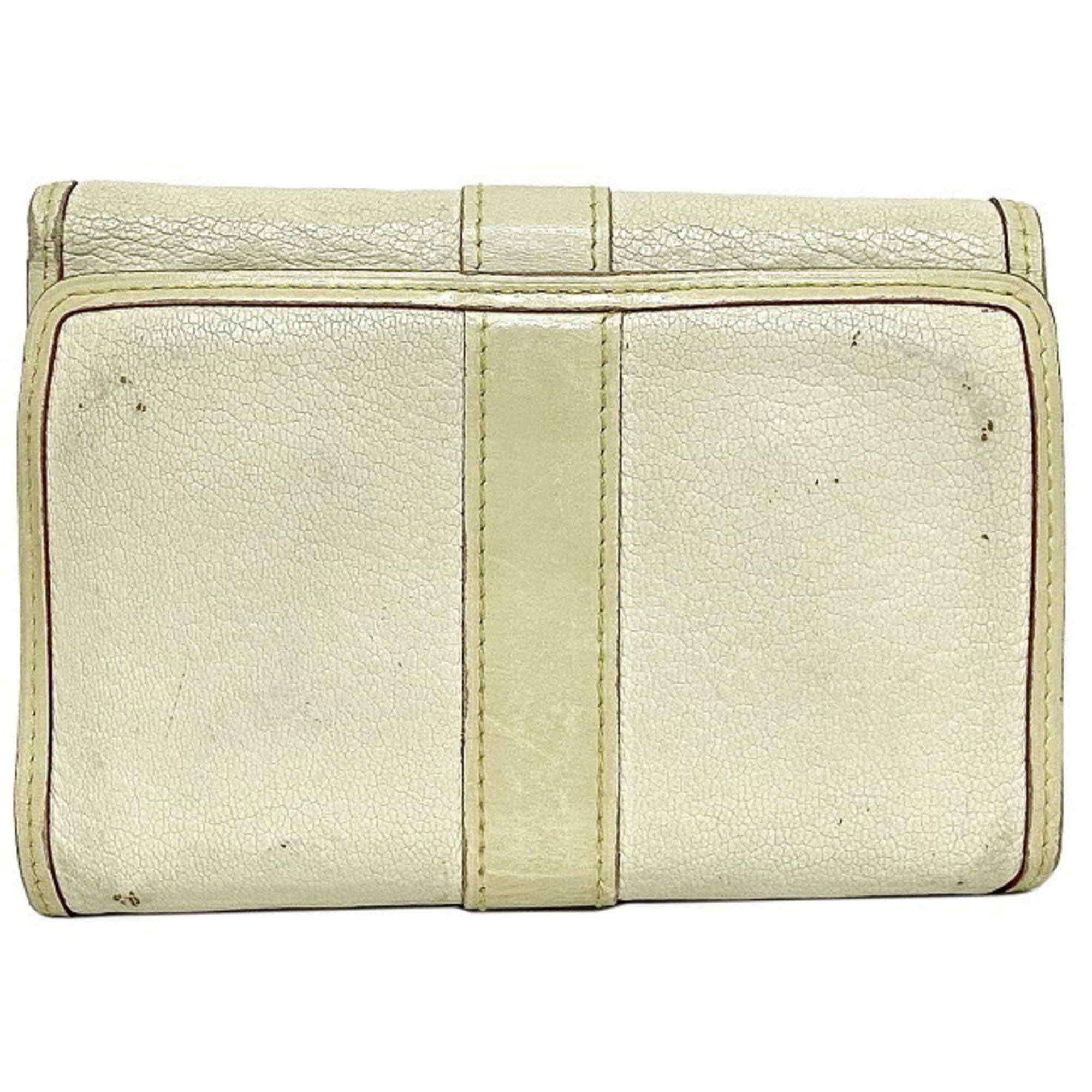 Louis Vuitton Tri-Fold Wallet Le Somptu White Gold Suhari M95854 Leather TH3059 LOUIS VUITTON LV Flap Belt Soft Studs