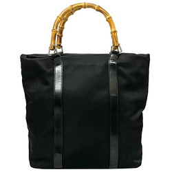 Gucci Tote Bag Black Bamboo 000 1998 0508 Handbag Canvas Leather GUCCI Bucket Ladies