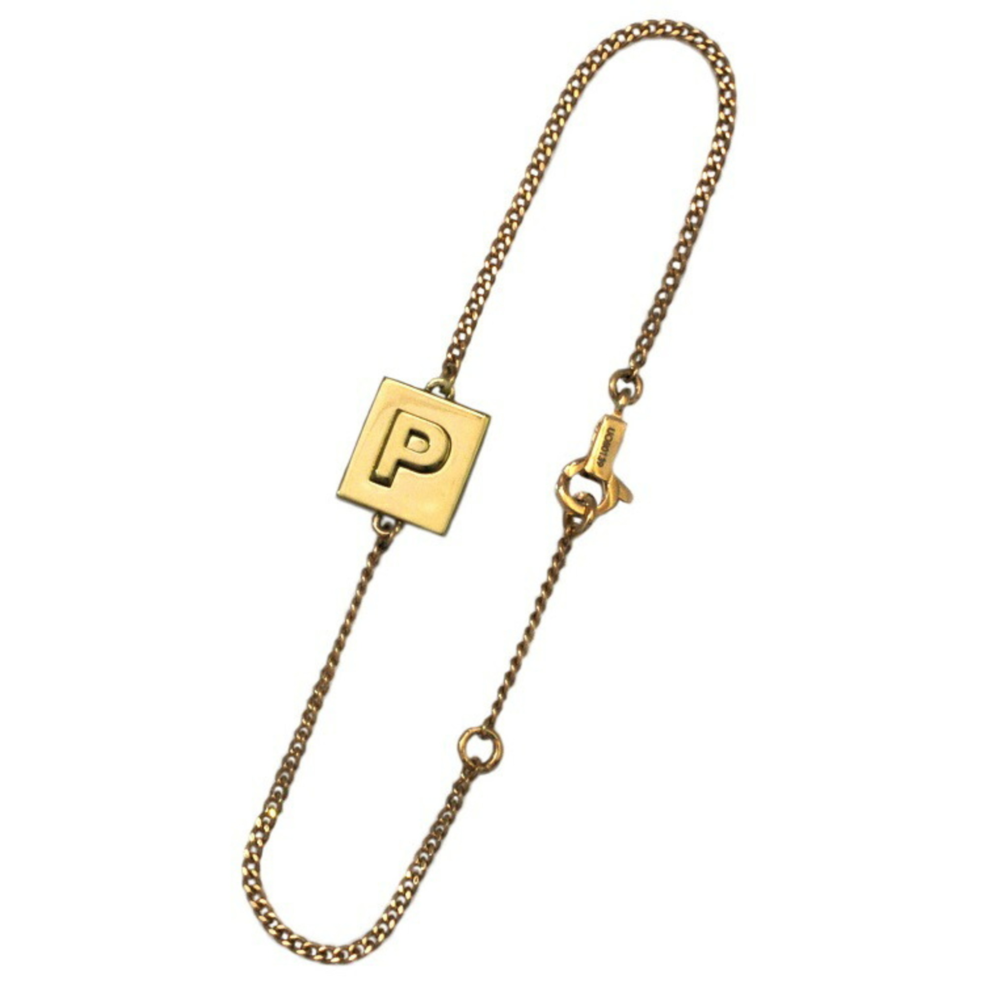 Celine Bracelet Gold 46B0P6BRA 35OR GP CELINE Initial Alphabet P Breath Chain Plate Ladies