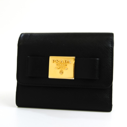 Prada Saffiano 1MH840 Women's Leather Wallet (tri-fold) Black,Gold