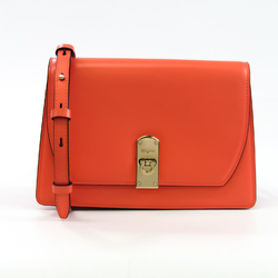 Salvatore Ferragamo Gancini BOXYZ AU-22 E006 Women's Leather Shoulder Bag Coral Orange,Pink Orange