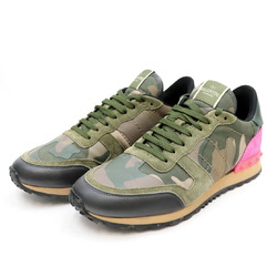 Valentino Rock Runner Camouflage Low Cut Sneakers Men's Khaki 42.5 Studs Suede Leather Switch