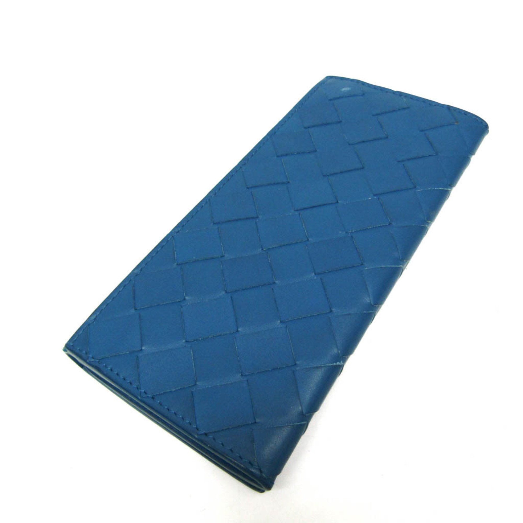 Bottega Veneta Intrecciato Unisex Leather Long Bill Wallet (bi-fold) Blue