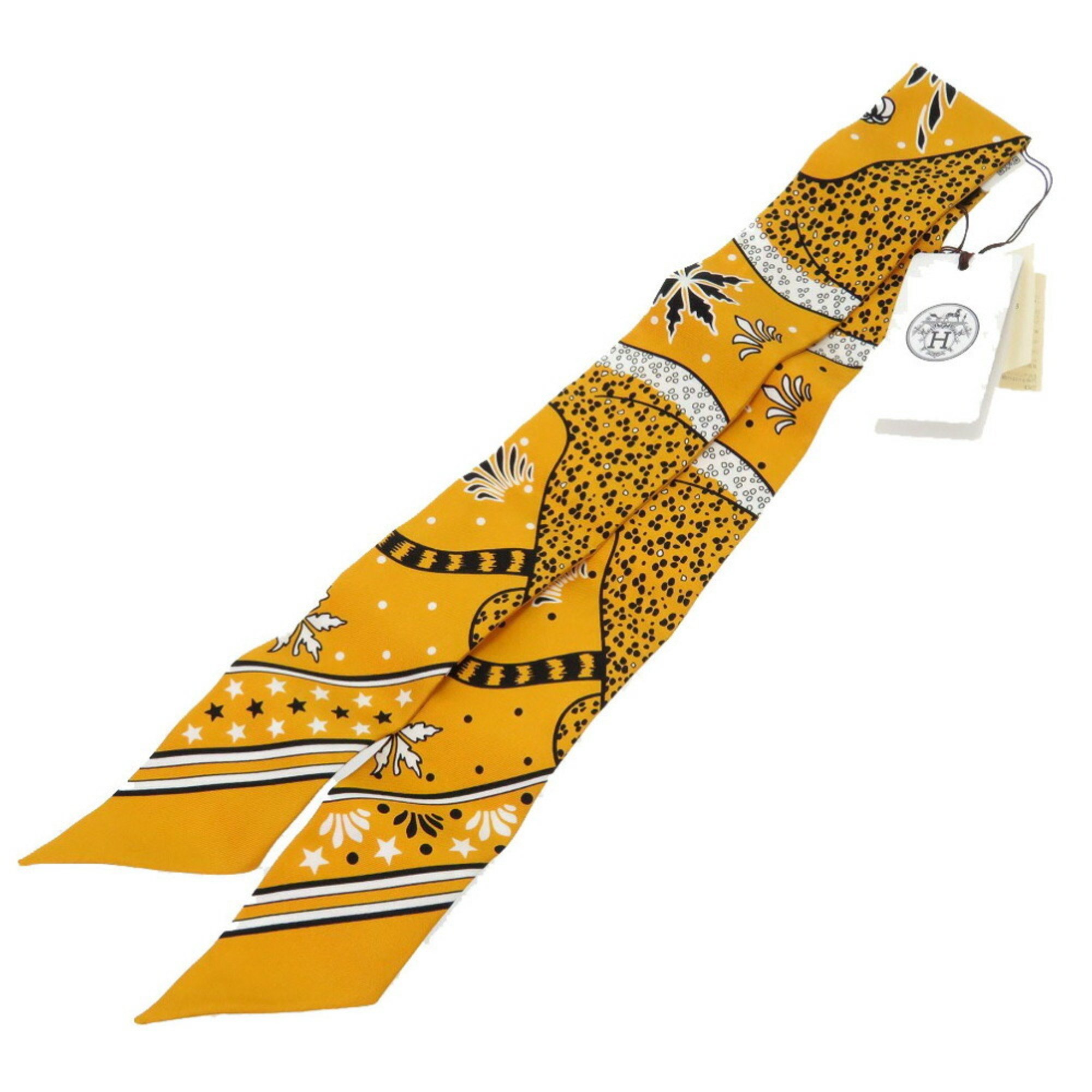 Hermes LES LEOPARDS Leopard Silk Yellow Scarf Muffler 0060 HERMES