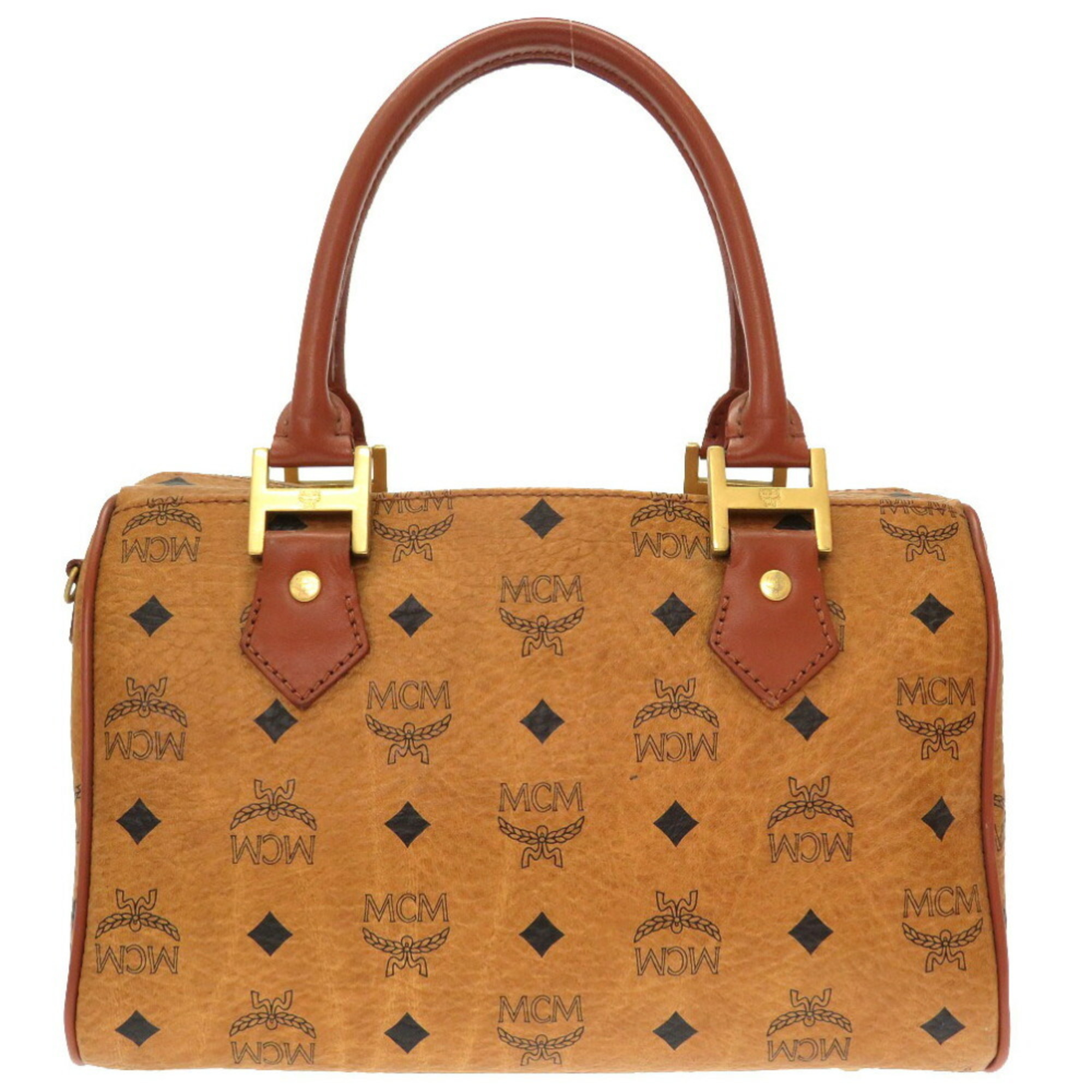 MCM Monogram Pattern PVC Brown Handbag Bag 0234