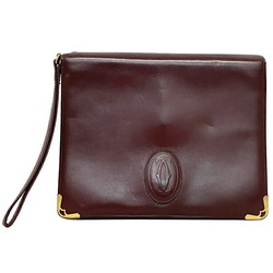 Cartier Clutch Bag Bordeaux Must Handbag Leather Second Strap Men's