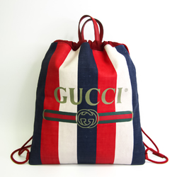 Gucci Drawstring 473872 Unisex Canvas,Leather Backpack Blue,Red Color,White