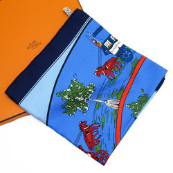 Hermes Scarf Carre 90 JEU DES OMNIBUS ET DAMES BLANCHES Omnibus and Lady's Game Blue 100% Silk