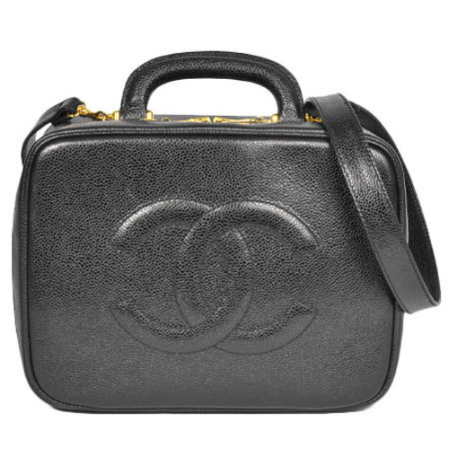 Chanel CHANEL Coco Mark Vanity Bag Caviar Skin Black Handbag A07061 ...