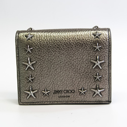 Jimmy Choo HANNE UUR Women's Leather Studded Wallet (bi-fold) Dark Silver,Gunmetal