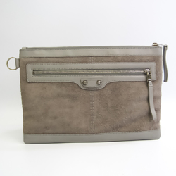Balenciaga Classic Clip M 273022 Unisex Leather,Suede Clutch Bag Gray