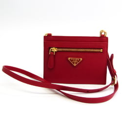 Prada Leather Card Case Red Color