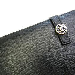 Chanel COCO Button Women's Leather Long Wallet (bi-fold) Black