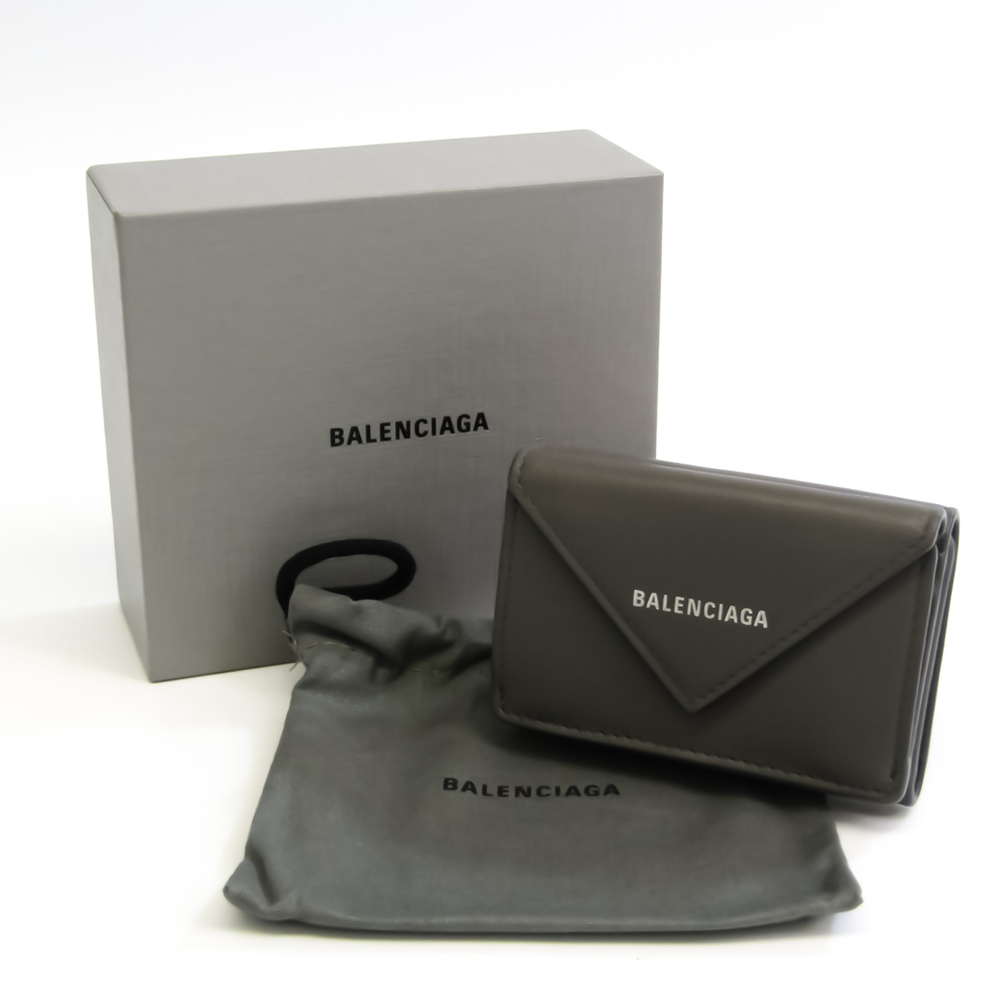 Balenciaga Paper 391446 Unisex Leather Wallet (tri-fold) Gray