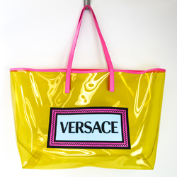 Versace DBFG908 Women's Vinyl,Leather Tote Bag Pink,Yellow