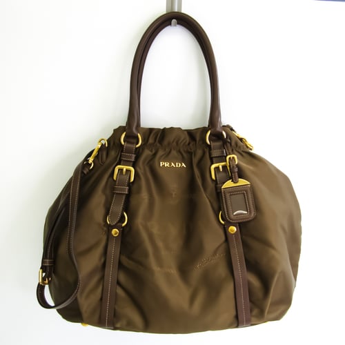 Prada BR4258 Women's Nylon Handbag,Shoulder Bag Brown,Khaki Brown