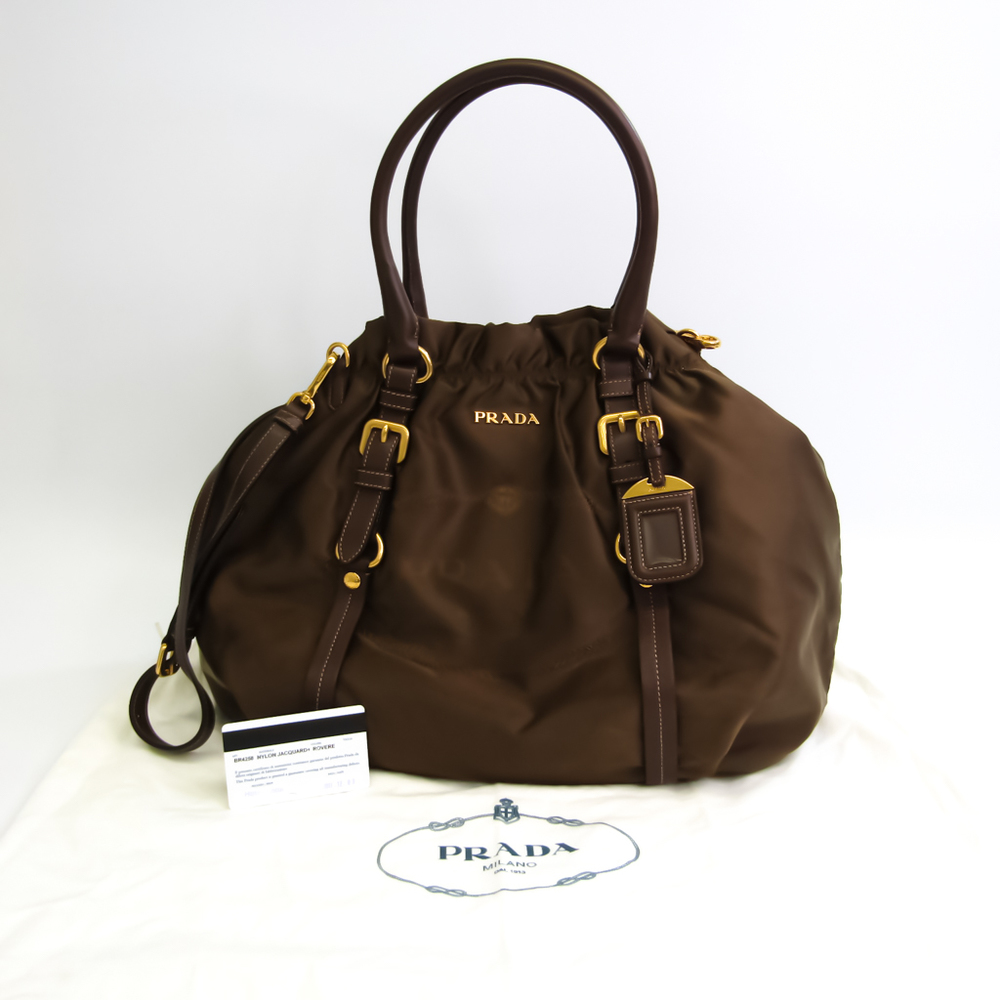 Prada BR4258 Women's Nylon Handbag,Shoulder Bag Brown,Khaki Brown