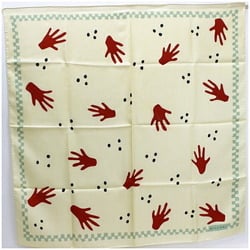 Bulgari Silk Scarf Muffler Stole Cream Hand/Hand Motif Pattern BVLGARI Women's
