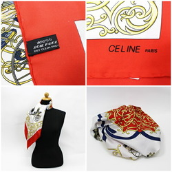Celine Silk Scarf Muffler Stole Red x White Carriage Pattern CELINE | Ladies Wall