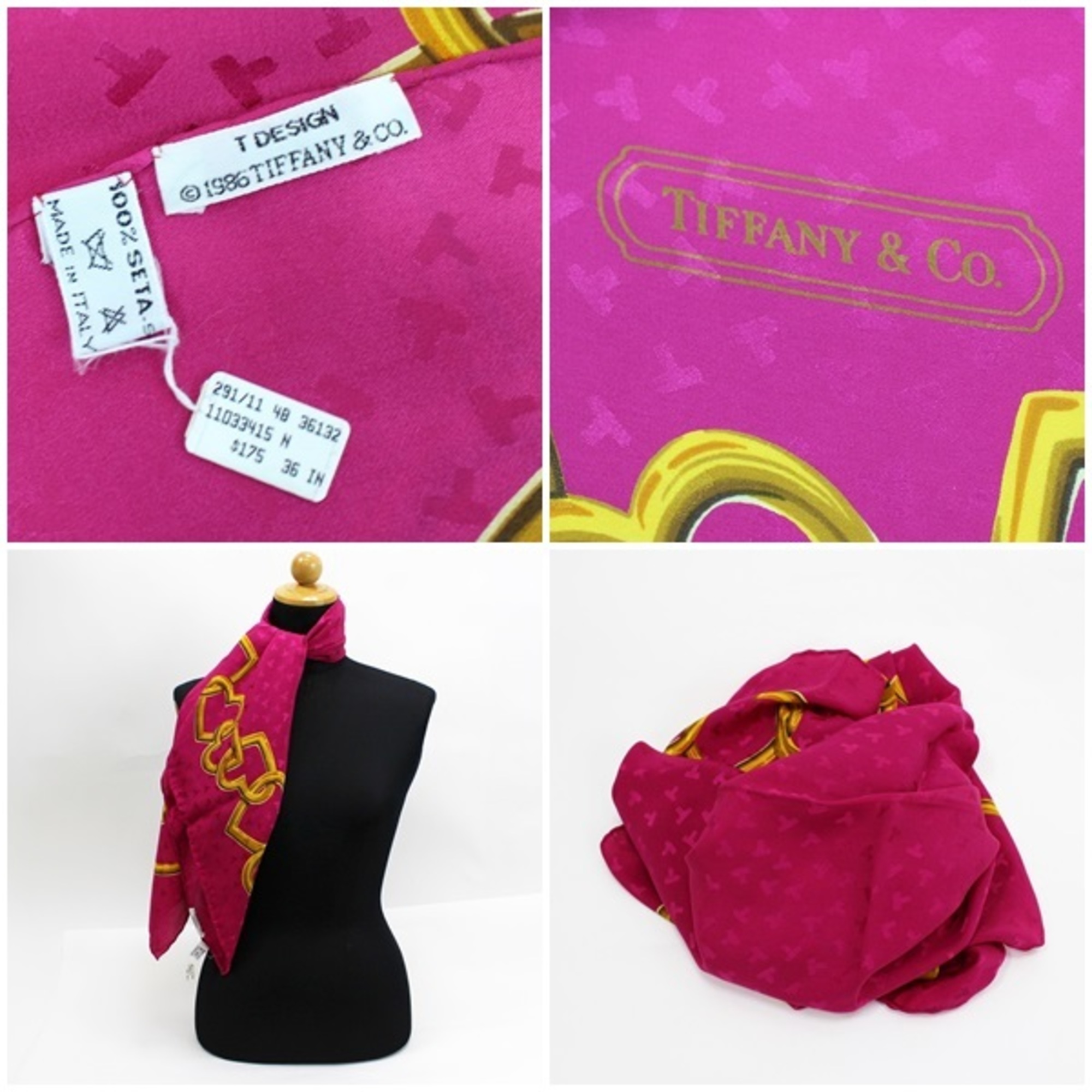Tiffany silk scarf muffler stole pink TIFFANY ladies T heart chain