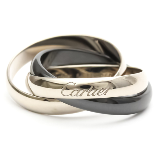 Cartier Trinity Ceramic,White Gold (18K) Fashion No Stone Band Ring Black,Silver