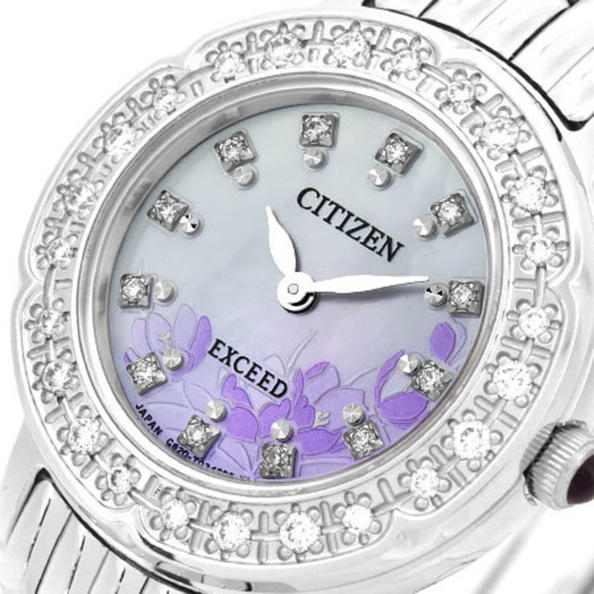 Citizen Exceed Precious Diamond Bezel Solar Powered Women's Watch Index Shell Dial EG7010-67W